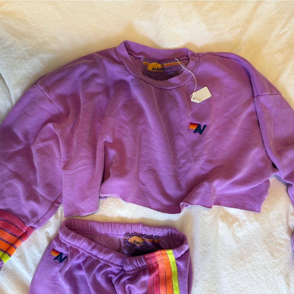 Aviator Nation Purple PANTS ONLY with Rainbow Accents